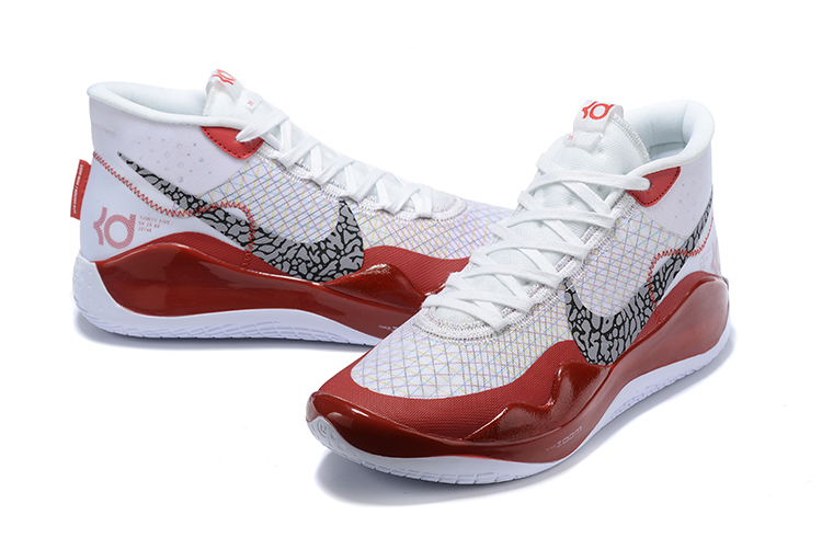 2019 Men Nike Kevin Durant 12 White Red Grey Shoes - Click Image to Close